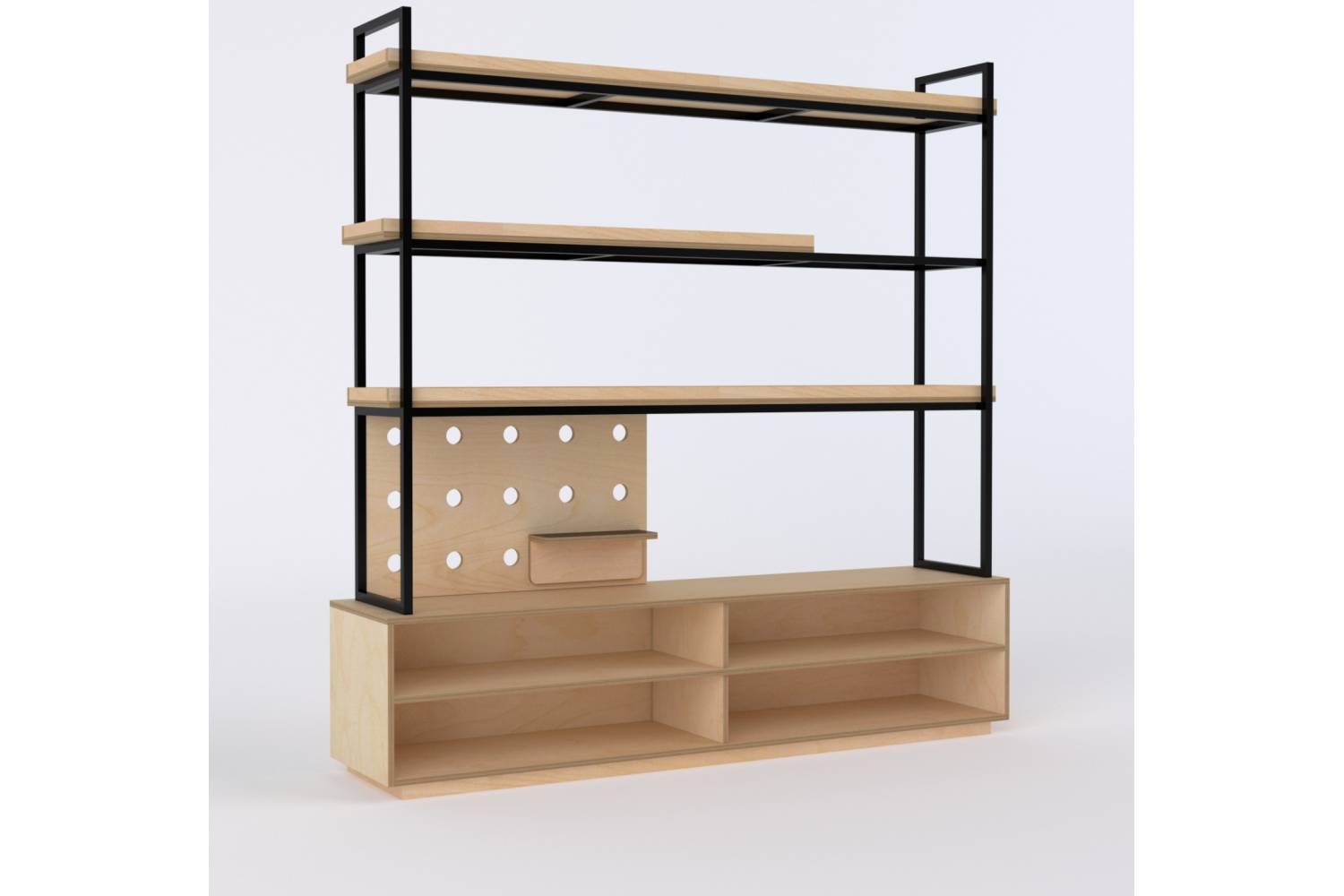 6 Bay strorage unit with open steel shelving 3 tier. 2100mmH